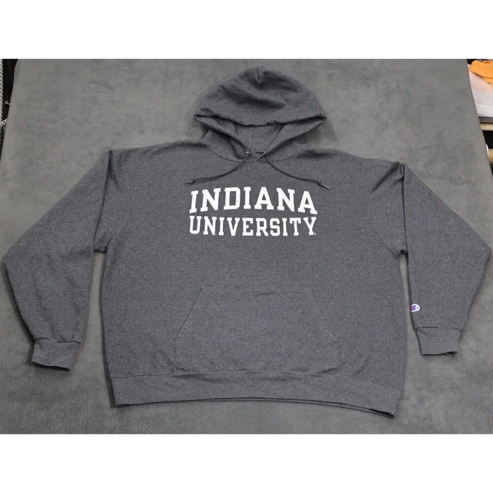 Champion Indiana University Mens Hoodie‎ XL Gray Pullover Sweatshirt Fleece